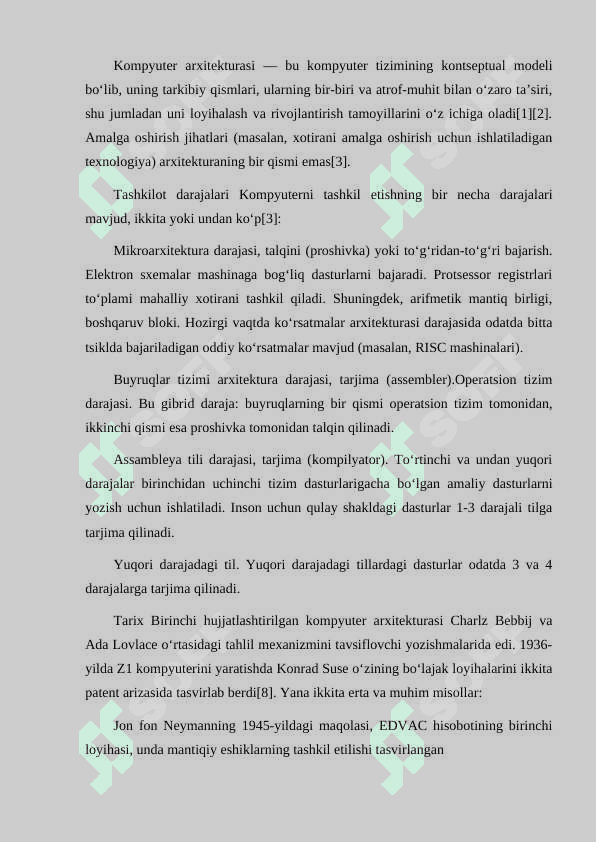 KOMPUYUTER ARXITEKTURASI NIMA VA UNING ASOSIY KOMPONENTLARINI SANAB BERING. 2