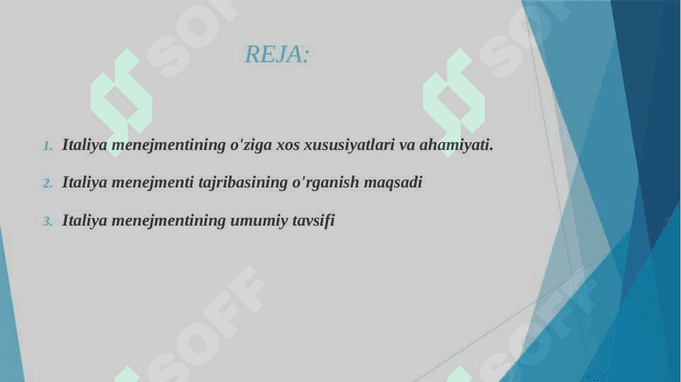 Menejmentning xorijiy tajribalari Italiya misolida 2
