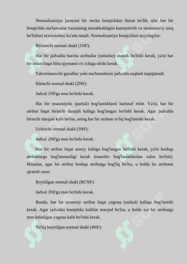 NORMALIZATSIYA NIMA VA UNING BOSQICHLARINI TUSHUNTIRIB BERING 4