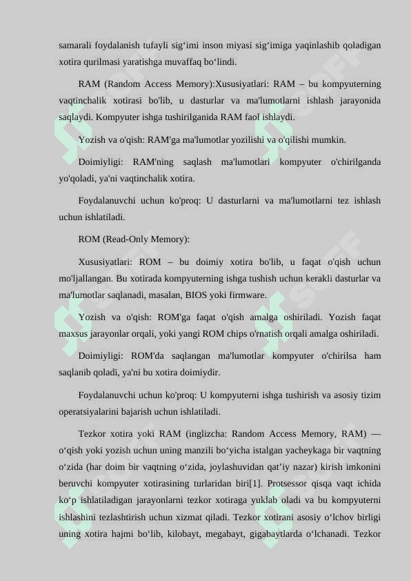 OPERATIV XOTIRA (RAM) VA DOIMIY XOTIRA (ROM) OʼRTASIDAGI FARQNI TUSHUNTIRIB BERING. 4