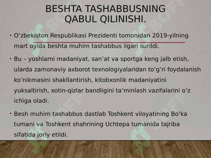 Beshta tashabbus va uning yuksak ma’naviy madaniyatni ta’minlashdagi o‘rni 2