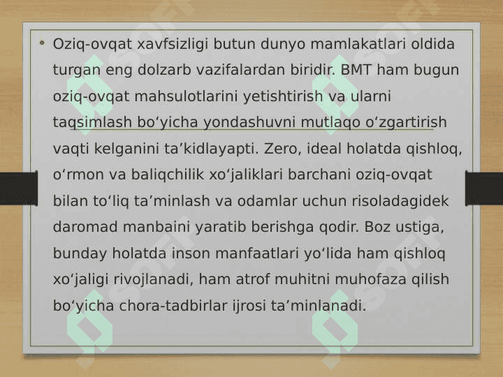 Aholini oziq ovqat xavfsizligini ta'minlash 2