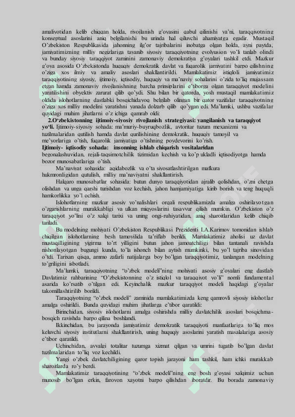 O’zbekiston tanlagan rivojlanish yo’li va uning ahamiyati 2