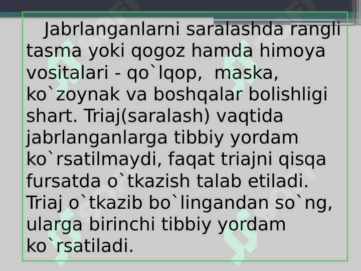 Avariya va katastrofada jabrlanganlarga birinchi tiibbiy yordam ko’rsatish 5