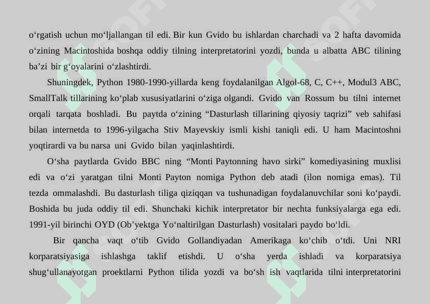 PYTHΟNGA KIRISH. PYTHΟN DASTURLASH TILI 2