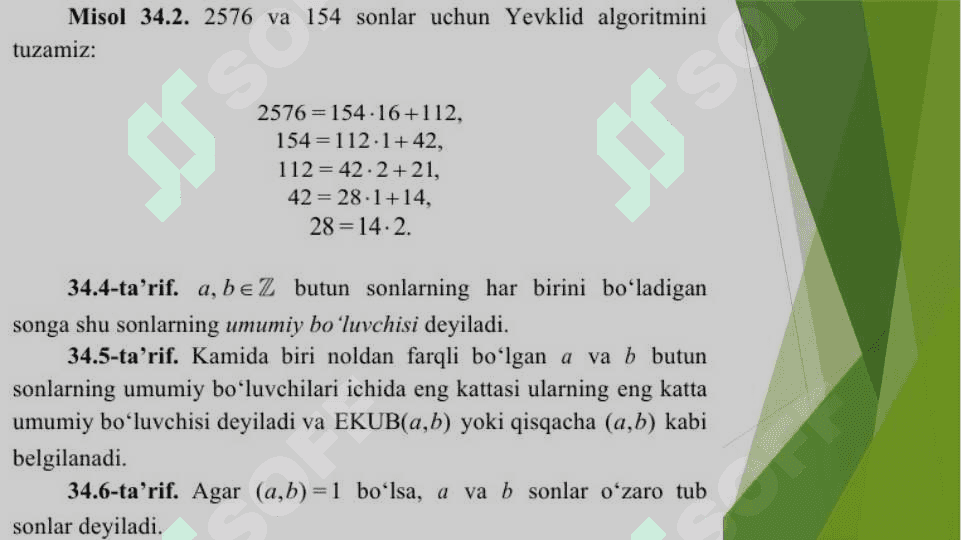 Bo‘linish belgilari.  Sonlarining umumiy bo‘luvchisi  karralisi 7