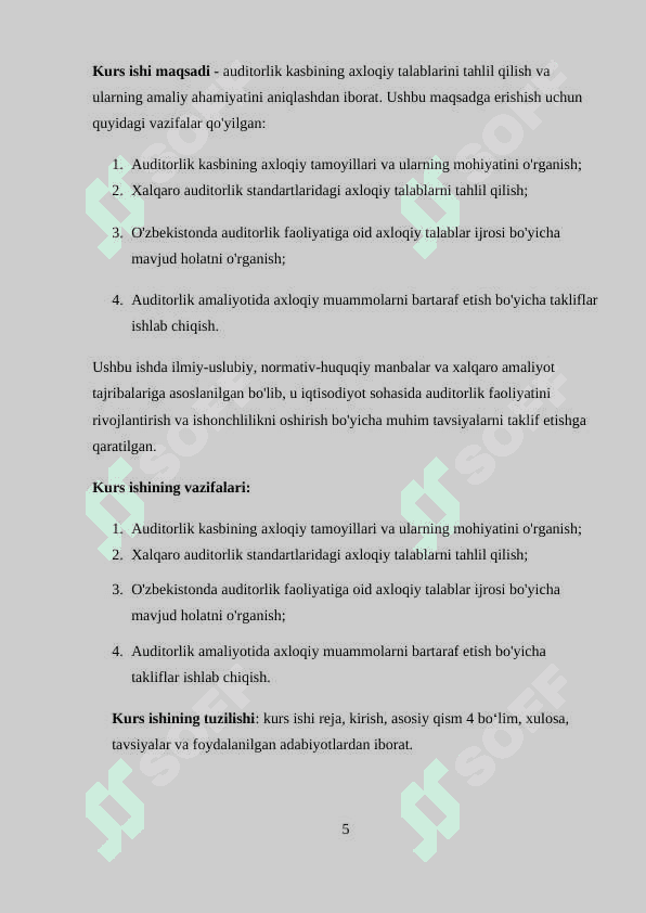 Auditorlik kasbining axloqiy talablari 5