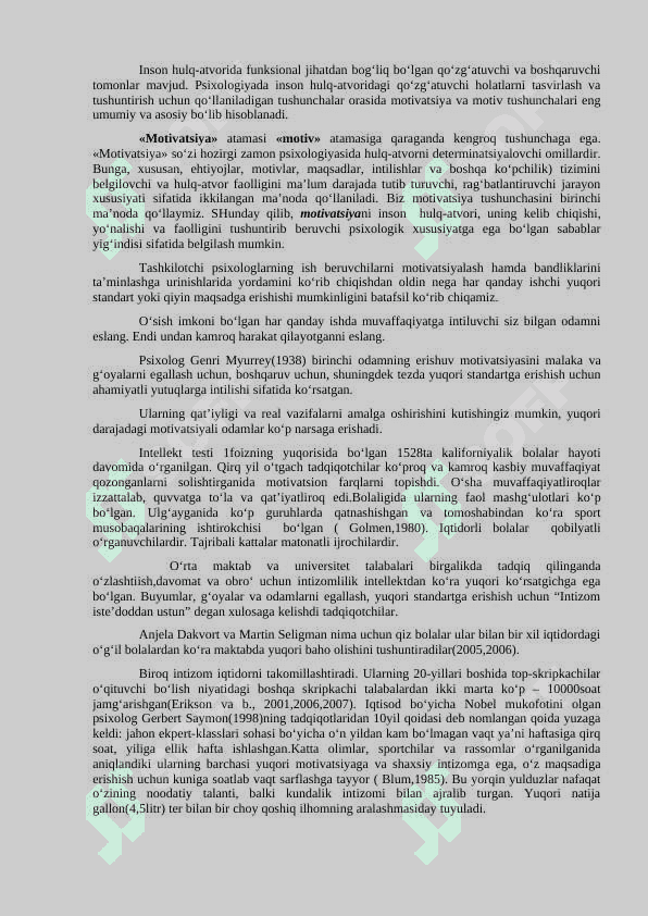 Xorij psixologiyasida motiv va motivatsiya muammolari 2