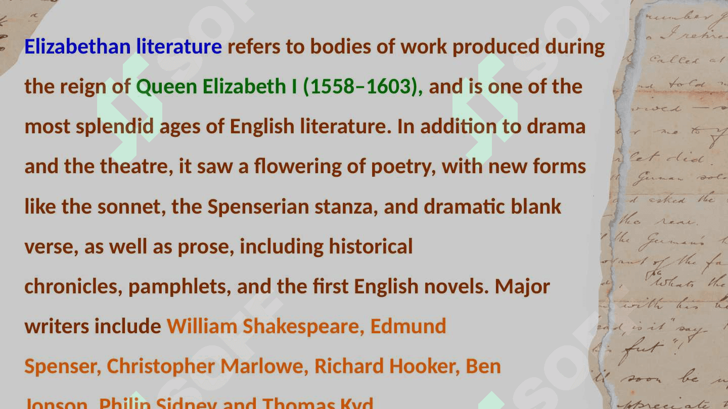 Elizabethan poetry, drama, fiction 2