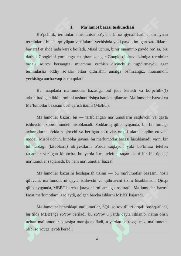 “Bank” ma’lumotlar bazasini loyihalash 4