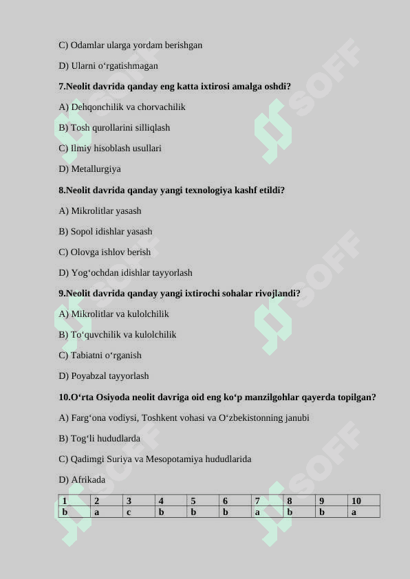 6-sinf Qadimgi dunyo tarixi mavulashtirilgan testlar.1-15 7