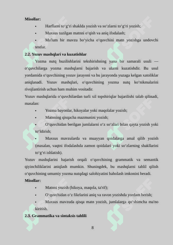 Boshlangʻich sinf oʻquvchilarining yozma nutq buzilishlarining tekshirish metodikasi 8