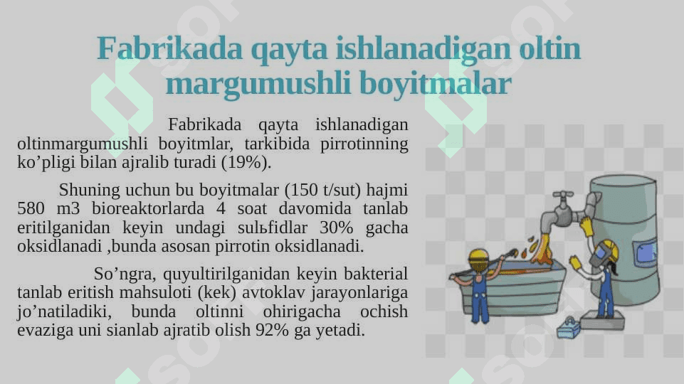Oltin-mishyakli boyitmalarni qayta ishlash amaliyoti 4