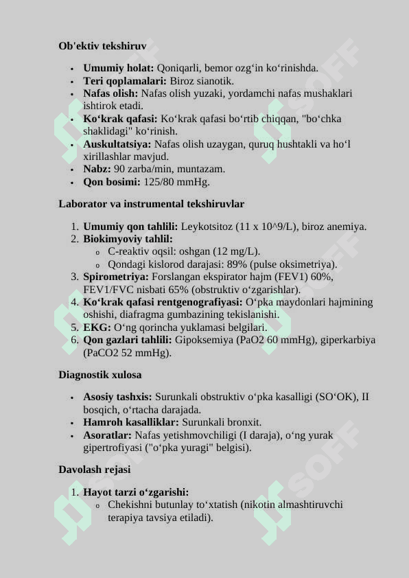 Surunkali obstruktiv o'pka kasalligi. Kasallik tarixi 2