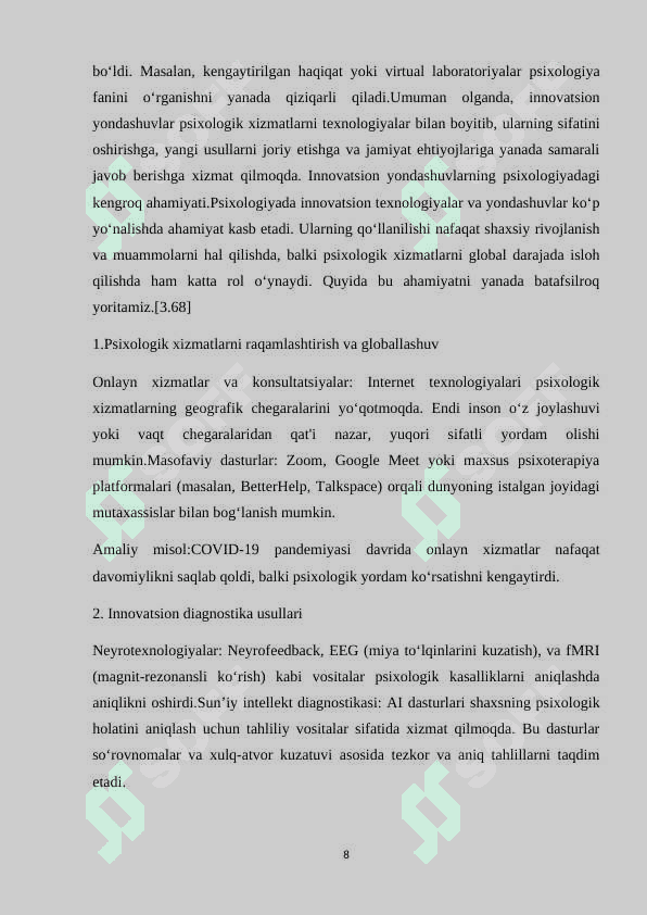 Zamonaviy innovatsion psixologik xizmatining tashkil etish muommolari 8