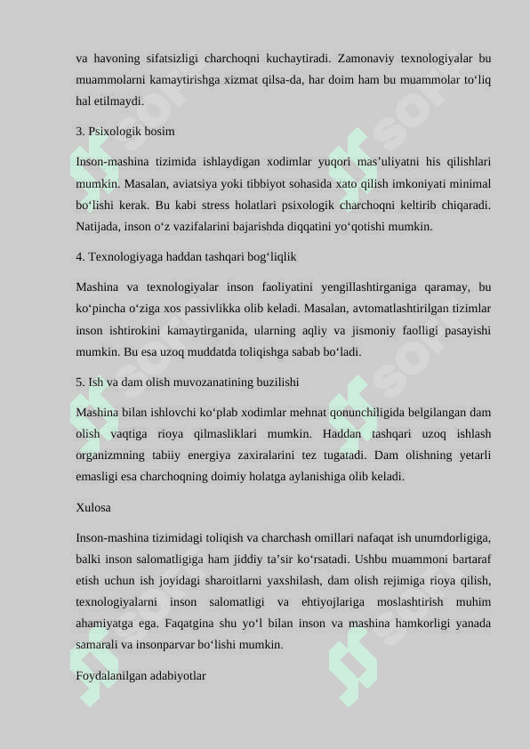 Inson mashina sistemasi toliqish va charchash sabablari 2