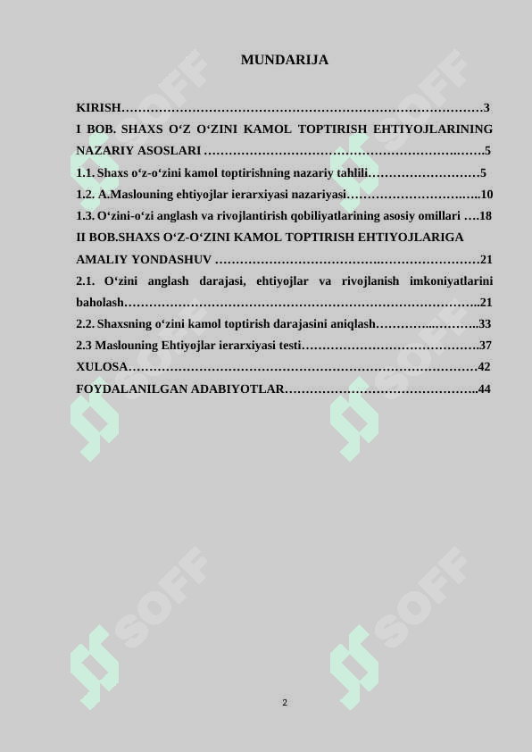 Insonning o‘zini-o‘zi kamol toptirish ehtiyojlari.Ehtiyoj va shaxsning o‘zini o‘zi kamol toptirish qobiliyati 2