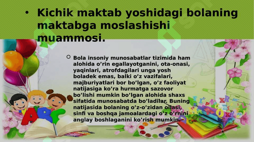 KICHIK MAKTAB YOSHI DAVRIDA PSIXIK RIVOJLANISH XUSUSIYATLARI 6