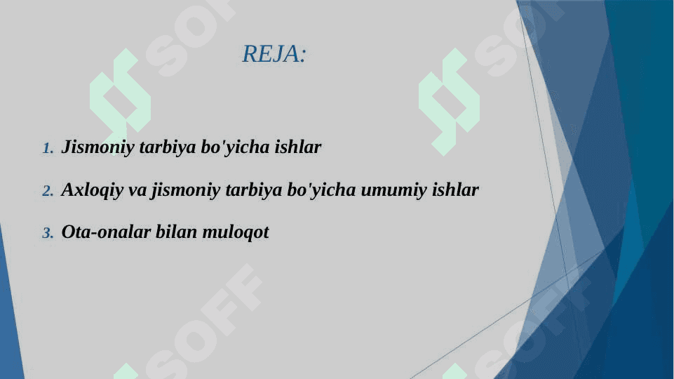 Ota-onalar bilan axloqiy va jismoniy tarbiya masalalarida olib boriladigan ish turlari. 2