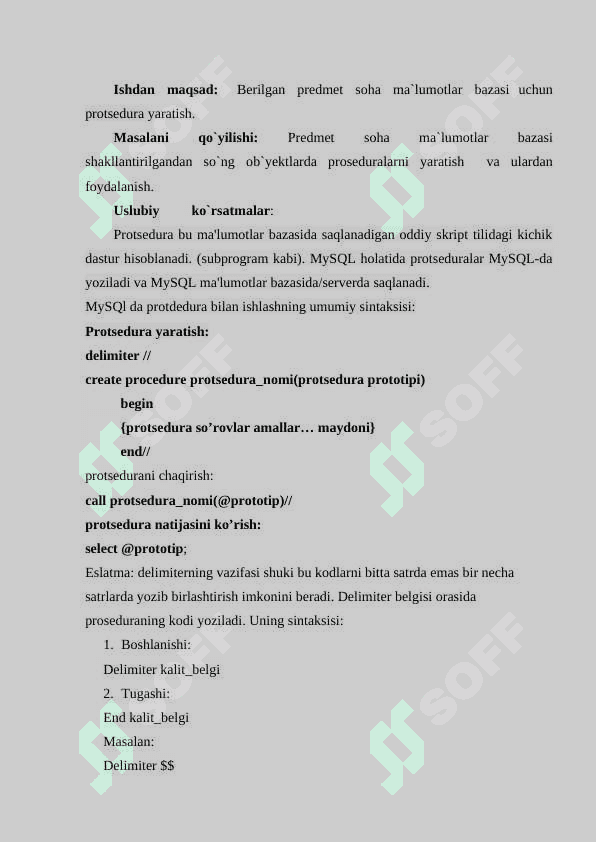 SQLda protseduralar yaratish. 2