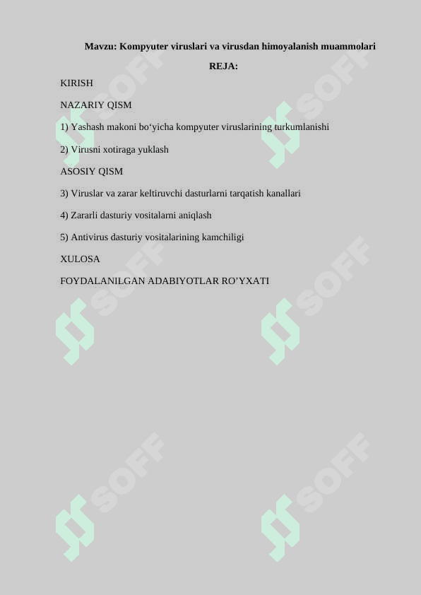 Kompyuter viruslari va virusdan himoyalanish muammolari. 2