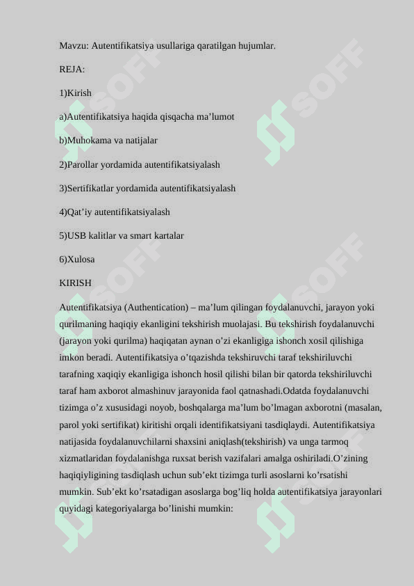 Autentifikatsiya usullariga qaratilgan hujumlar. 2