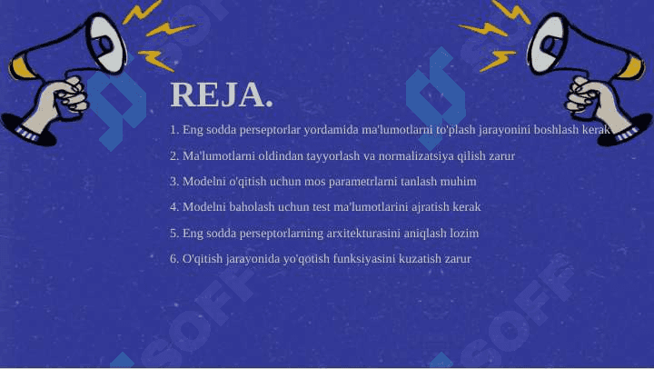 ENG SODDA PERSEPTRONLAR YORDAMIDA BASHORATLASH ALGORITIMINI ISHLAB CHIQISH. 2