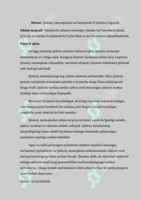 Ijtimoiy tarmoqlardan ma’lumotlarni to‘plashni o‘rganish. 2