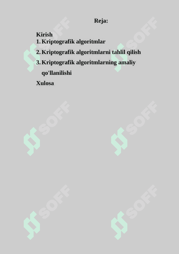 Kriptografik ximoya tushunchasi  va kriptografik algoritmlar taxlili. 2