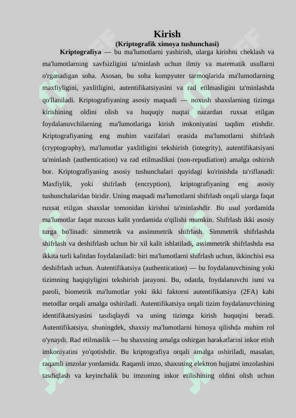 Kriptografik ximoya tushunchasi  va kriptografik algoritmlar taxlili. 3