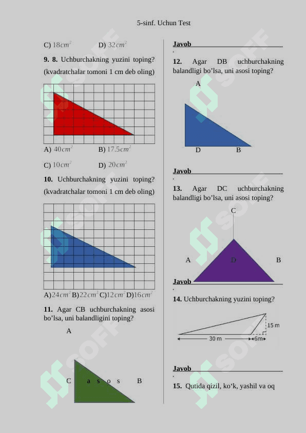 5-sinf. Uchun Test yangi kitobdan 2
