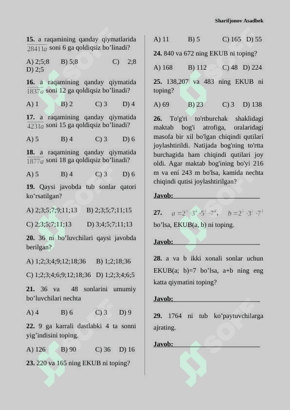 Matematikadan Test-3 30 talik 2