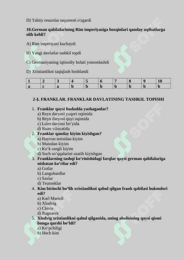 7-sinf Jahon tarixi mavzulashtirilgan testlar barcha mavzular 3