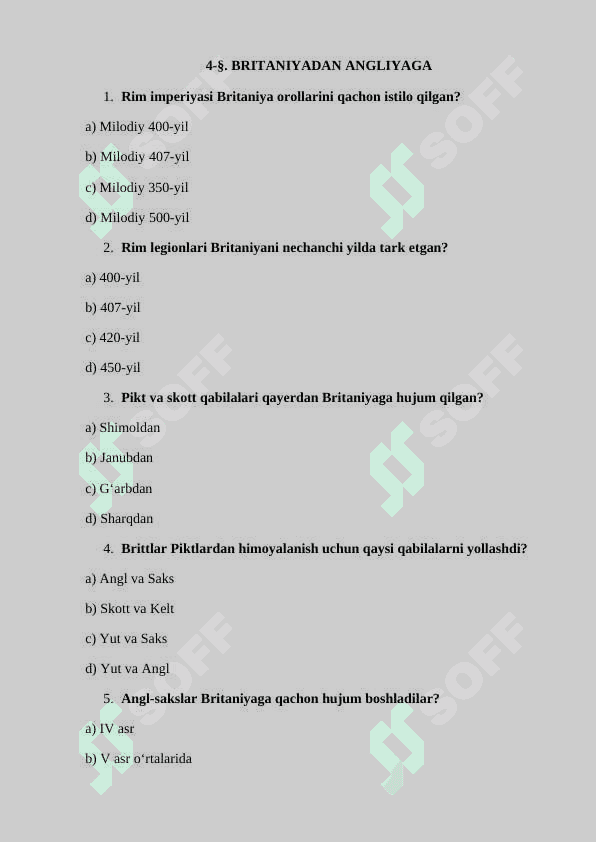 7-sinf Jahon tarixi mavzulashtirilgan testlar barcha mavzular 7