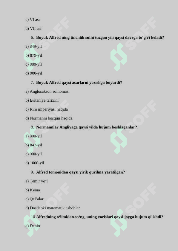 7-sinf Jahon tarixi mavzulashtirilgan testlar barcha mavzular 8