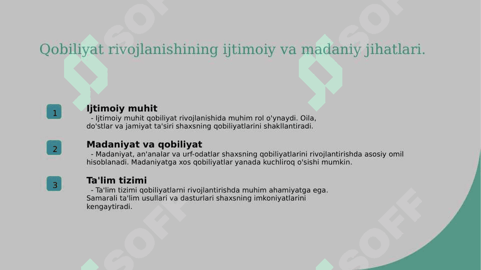 Qobiliyat rivojlanishiga tasir qiluvchi omillar 6