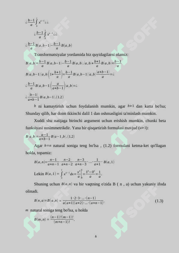 Betta va gamma funksiyalar orasidagi bog'lanish 6