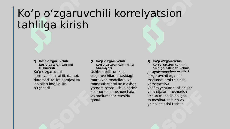 Koʻp omilli korreliyatsion tahlilni amalga oshirish tartibi 2