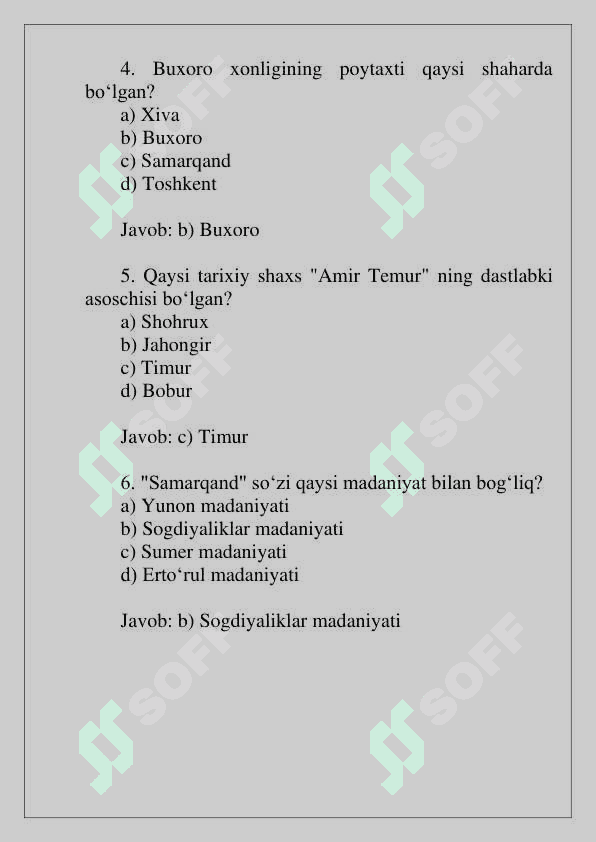 O'zbekiston Tarixi test 2