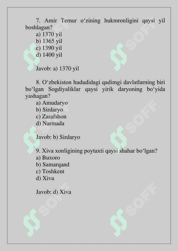 O'zbekiston Tarixi test 3