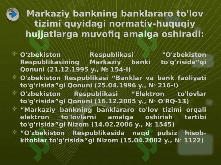 Banklararо hisоb-kitоblarni tashkil qilish, yuritish tartibi va hisоbi. 7