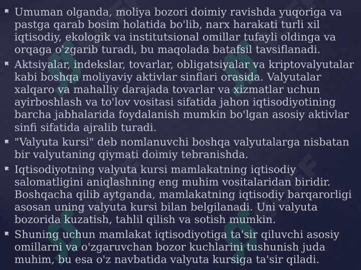 Milliy valyuta va unga ta’sir qiluvchi omillar 2