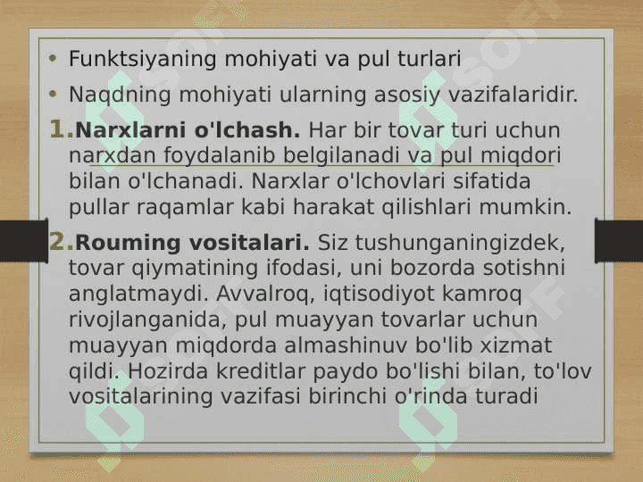 Pulning zamonaviy turlari va uning funktsiyalari 3