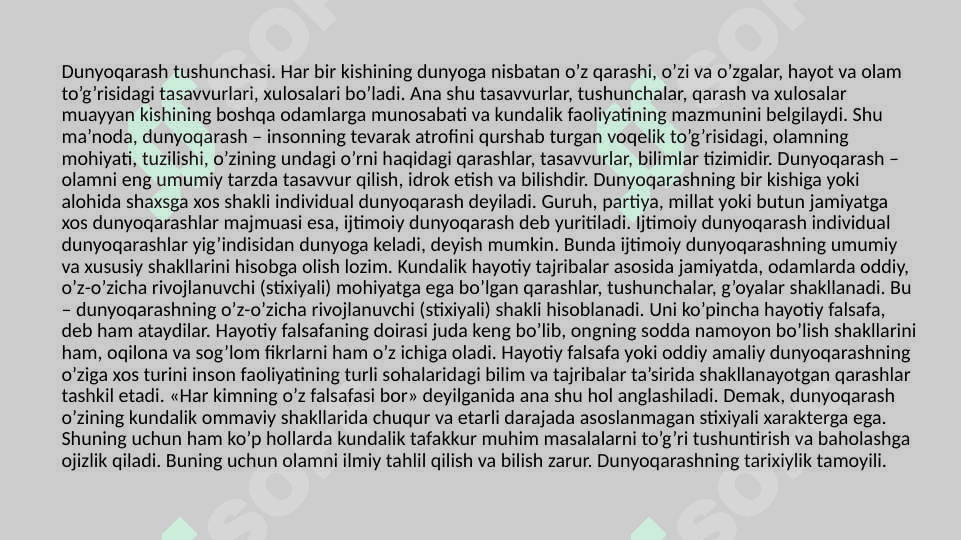 Falsafiy bilimlar tizimi va uning xususiyatlari. Falsafiy dunyoqarashning o'z-o'zini anglashdagi roli. 2