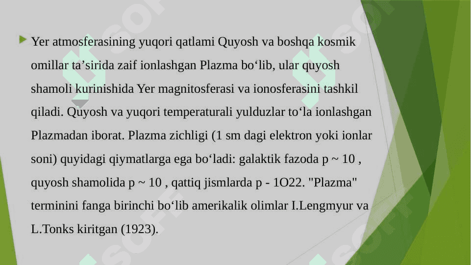 Plazma haqida tushuncha. Plazma elektr o'tkazuvchanligi 8