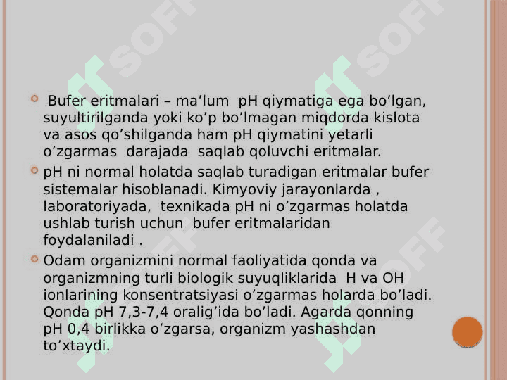 Bufer eritmalar tarkibi va ishlatilish sohalari 2