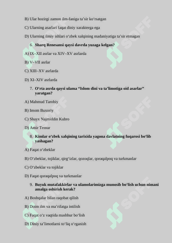 7-O'zbekiton tarixi mavzulashtirilgan testlar barcha mavzulartest 2