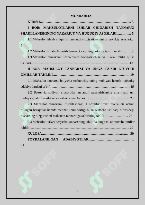 Mahsulot tannarxining tahlili 2