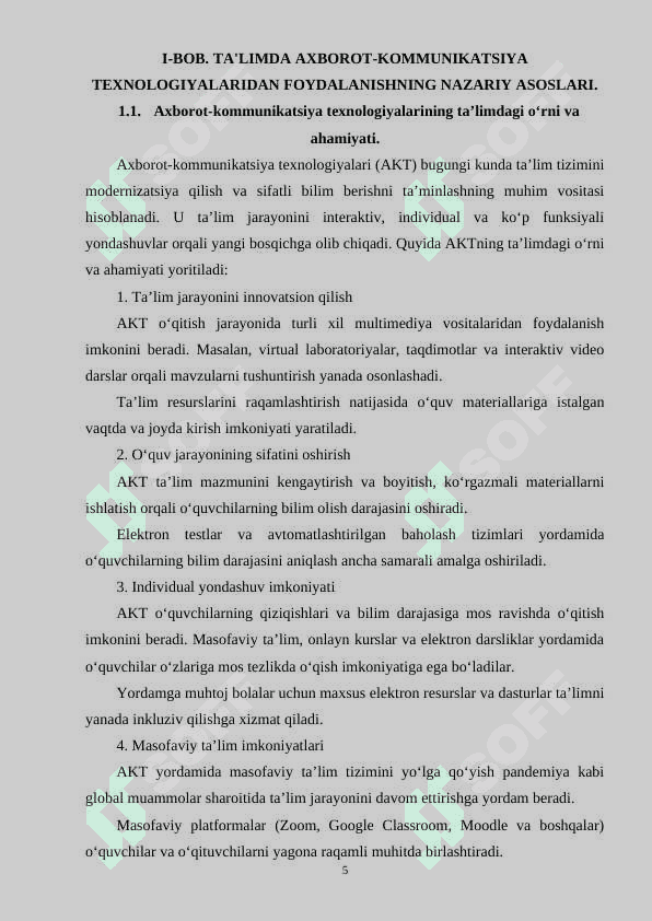 Ta’limda axborot-kommunikatsiya texnologiyalaridan foydalanishi 5