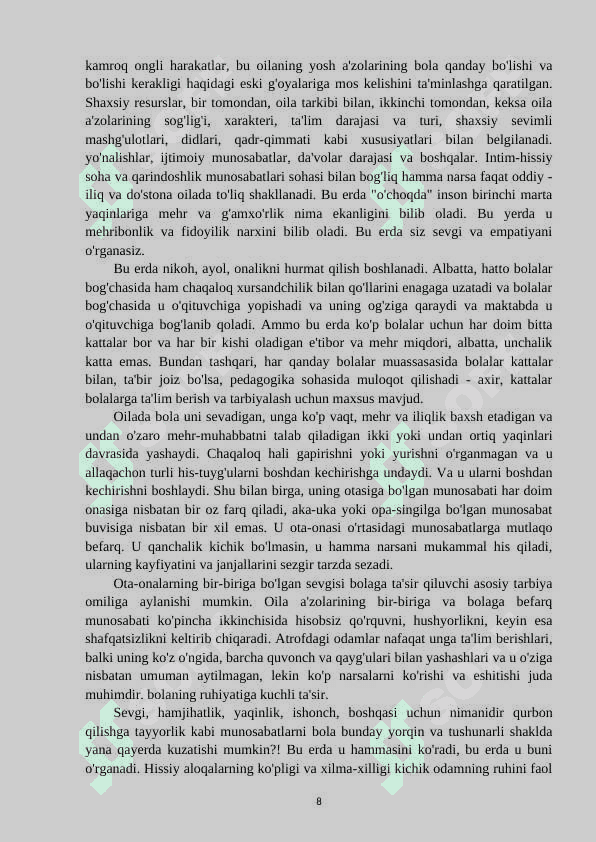 Bola tarbiyasida mahalla va maktabning roli -  КУРС ИШИ 8